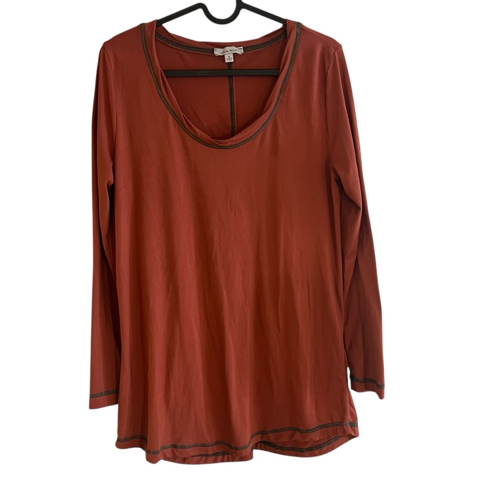 2/$15 White Birch S Women's Rust Long Sleeve Top contrast stitching